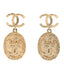 Crystal CC Medallion Drop Earrings Gold