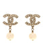 Crystal Pearl CC No 5 Hoop Drop Earring Gold