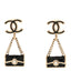 Enamel Pearl CC Flap Bag Drop Earrings Black Gold