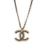 Metal Pearl Crystal Lambskin CC Chain Necklace Gold Black White
