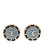 Metal Lambskin Denim CC Round Earrings Blue Black