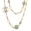 Pearl Beaded CC Long Necklace Silver Green