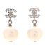 Crystal Pearl CC Drop Earrings Silver Pearly White
