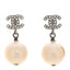 Crystal Pearl CC Drop Earrings Silver