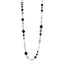 Pearl Crystal Bead CC Long Necklace Black Silver