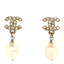 Crystal Pearl CC Drop Earrings Gold