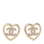Metal Crystal CC Logo Heart Earrings Gold
