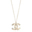 Crystal Pearl CC Pendant Necklace Gold