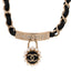 Crystal Pearl Lambskin CC Chain Choker Gold Black Pearly White