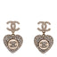 Pearl Crystal CC Heart Drop Earrings Gold White