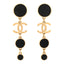 Metal Resin Disc CC Long Drop Earrings Gold Black
