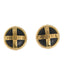 Enamel CC Logo Round Clip On Earrings Black Gold