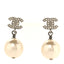 Crystal Pearl CC Drop Earrings Silver Pearly White