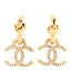 Metal Crystal Studded CC Hoop Drop Earrings Gold