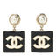 Metal Resin Pearl CC Drop Earrings Gold Black White