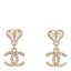 Crystal CC Heart Drop Earrings Gold Silver