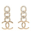 Metal Crystal CC Chain Drop Earrings Light Gold
