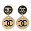 Enamel CC Disc Drop Earrings Gold Black