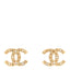Crystal Metal CC Paris Button Stud Earrings Gold