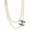 Pearl Bead Crystal CC Long Necklace White Silver Black