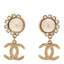 Metal Crystal Pearl CC Feather Earrings Gold