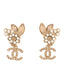 Pearl Crystal Drop CC Earrings Gold White