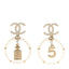 Crystal Pearl Chanel Charms CC Drop Earrings Gold