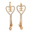 Metal Crystal CC Heart Chain Drop Clip On Earrings Gold