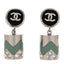 Metal Resin Crystal CC Pendant Earrings Silver Black Green