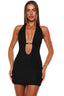 Black Plunge Cutout Ring Mini Dress