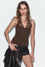 Brown Halter Lace Sheer Bodysuit
