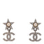 Crystal CC Pearl Star Drop Earrings Silver