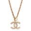 Pearl Crystal Lambskin Chain CC Dazzling Domino Necklace White Gold Pink