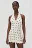 Cream Dot Halter Lace Bow Mini Dress