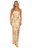 Butter Yellow Floral Satin Maxi Dress
