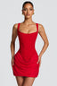 Red Square Neck Corset Mini Dress