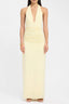 Pale Yellow Halter Ruched Maxi Dress