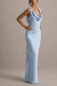 Light Blue Satin Cowl Back Maxi Dress