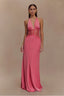 Hot Pink Satin Halter Maxi Dress