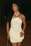 Beige Mesh Halter Mini Dress