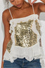 White Sequin Ruffle Cami Top