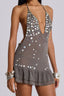 Sequin Ruffle Halter Mini Dress