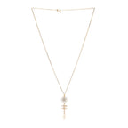 Metal Crystal Pearl 90s Camellia CC Drop Necklace Gold Pearly White