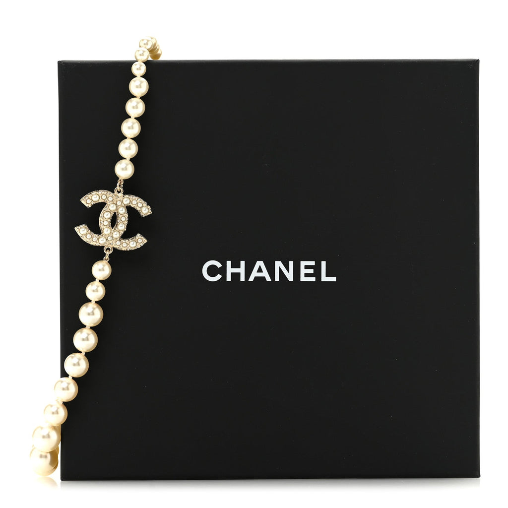 Pearl CC 100th Anniversary Necklace Light Gold
