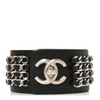 Lambskin CC Chain Turnlock Bracelet L Black
