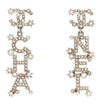 Crystal Cha-Nel Logo Drop Earrings Silver