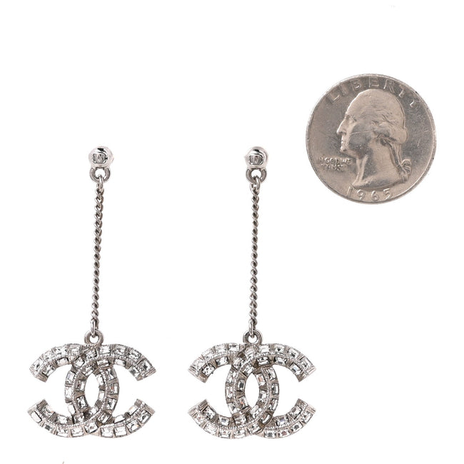 Baguette Crystal CC Drop Earrings Silver Main Image
