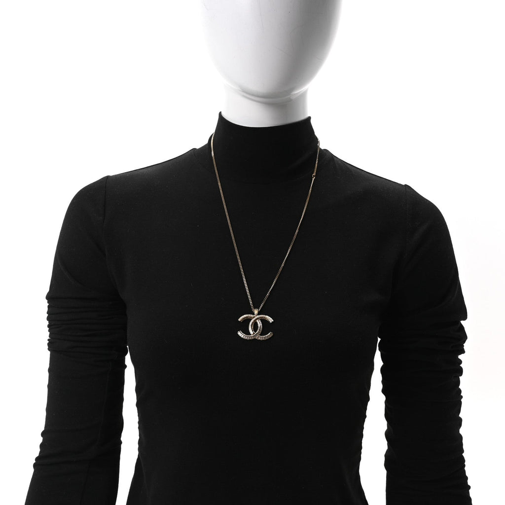 Crystal CC Pendant Necklace Gold