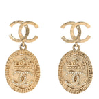 Crystal CC Medallion Drop Earrings Gold