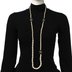Graduated Pearl Crystal CC Long Necklace Gold Black